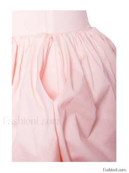 Oletta Pink Corset Strapless Graceful Bubble Hem Mini Dress