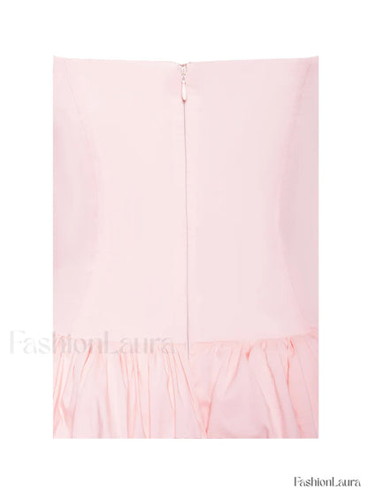 Oletta Pink Corset Strapless Graceful Bubble Hem Mini Dress