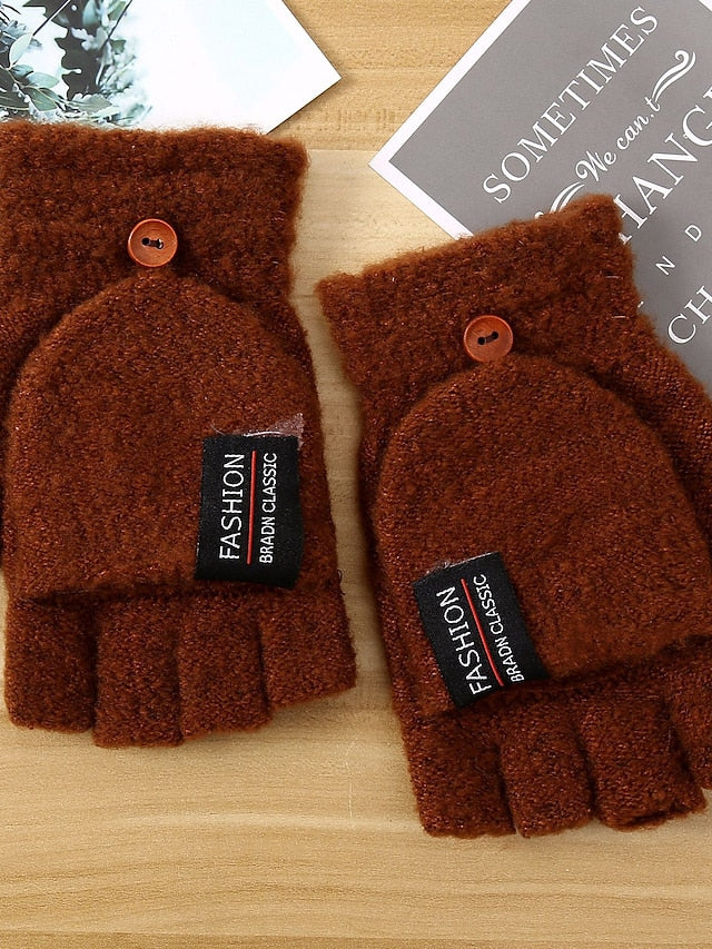 Men's Fingerless Gloves Warm Winter Gloves Gift Daily Letter Polyester Acrylic Fibers Simple Warm 1 Pair for Women