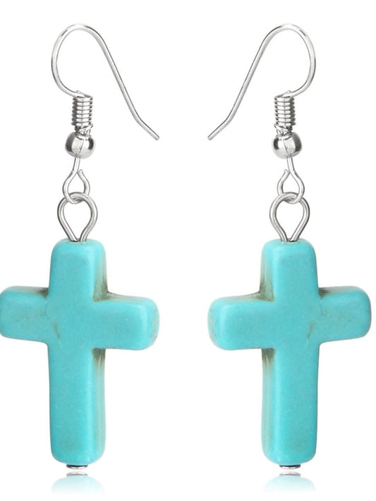 1 Pair Drop Earrings For Turquoise Street Daily Alloy Classic Cross for Women