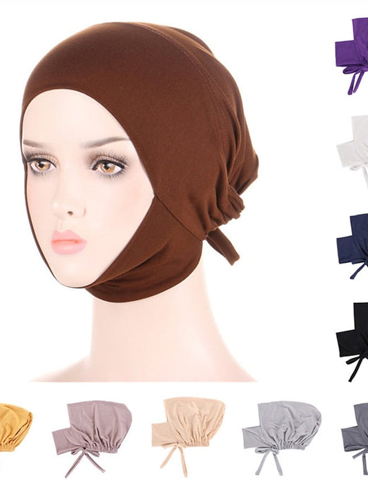 Soft Adjustable Inner Hijab Caps Muslim Stretch Tie Back Jersey Cap Islamic Underscarf Bonnet Female Headscarf Headwrap Arab Turban for Women
