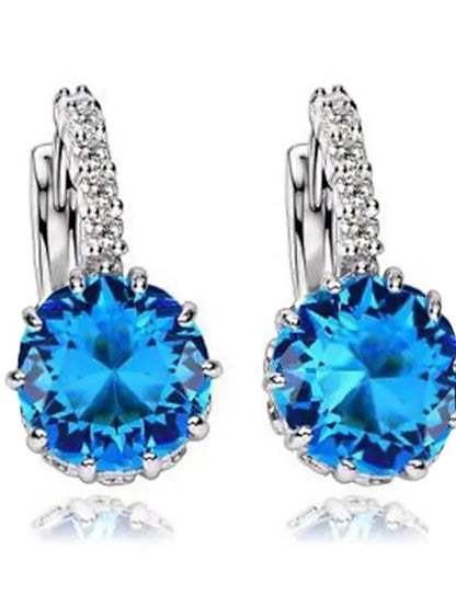 2pcs Stud Earrings Hoop Earrings For Cubic Zirconia Citrine Party Wedding Casual Zircon Alloy Solitaire Round Cut for Women