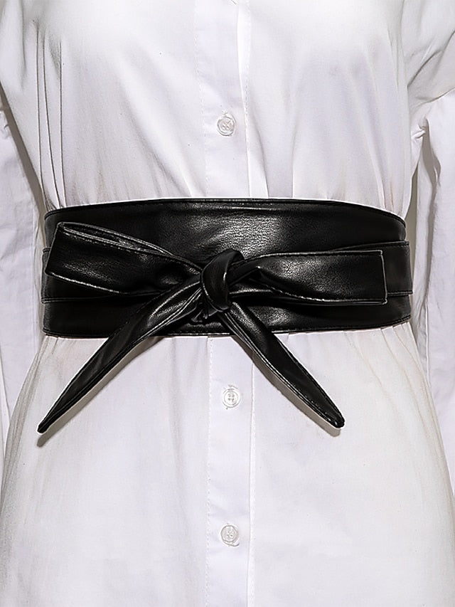 Belt PU Black Red Khaki Coffee Wide Belt Daily Date Pure Color for Women