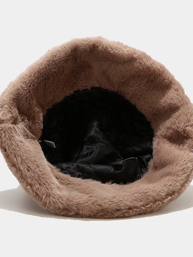 Winter Solid Fur Fluffy Bucket Hats Women Outdoor Warm Sun Hat Soft Furry Fisherman Cap Girl Fashion Panama Cap for Women
