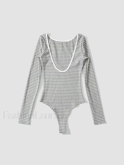 Open Back Stripe Long Sleeve Bodysuit