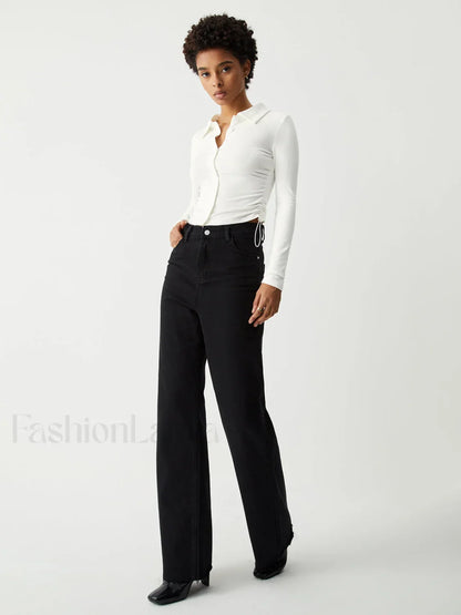 Open Collar Ruched Trendy Long Sleeve Shirt
