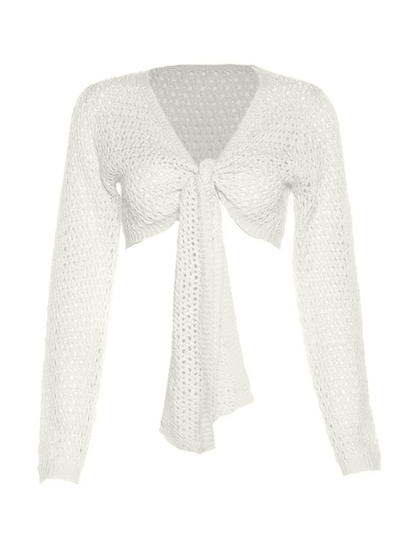 Open Front Crochet Knit Crop Top