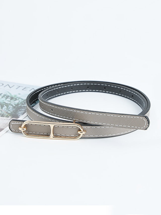 Reversible Belt PU Leather Metal Bucke Eyelet Casual Formal Party Work Black Brown Gray for Women