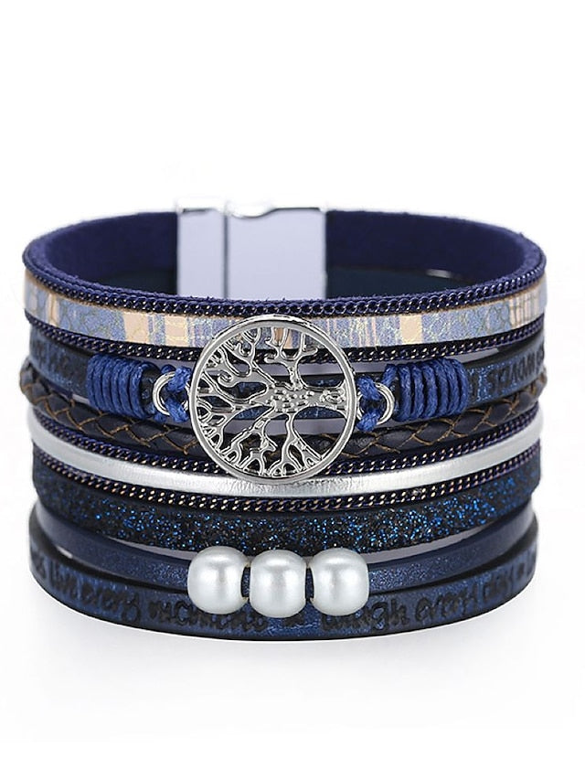 1PC Classic Fashion Vintage Theme Statement Rock Leather Pearl Bracelet Jewelry 5# For Halloween Gift Daily Beach for Women