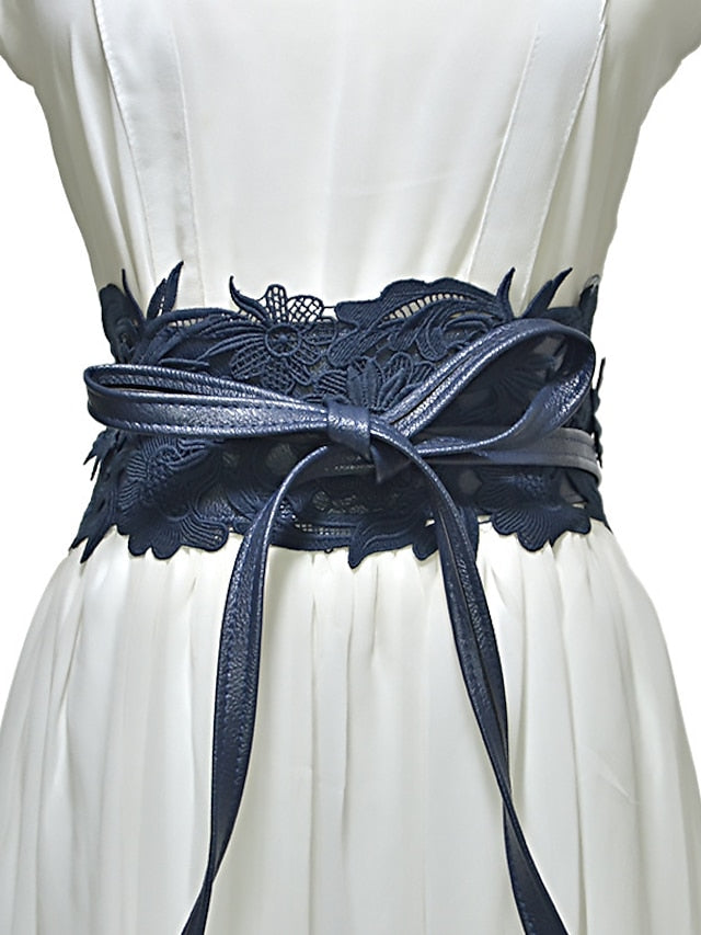 Wide Belt Corset Belt PU Leather Buckle Free Geometric Formal Party Wedding White Black Pink Red for Women