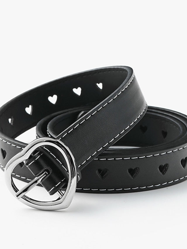 Unisex PU Buckle Belt PU Leather Prong Buckle Heart Casual Classic Party Daily White Black Brown Coffee for Women