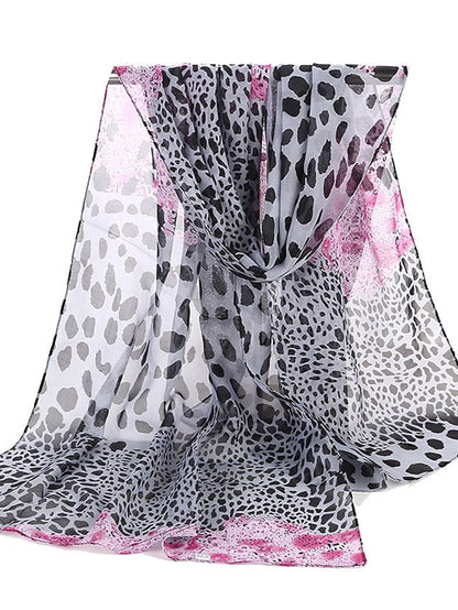 Korean Version Of Leopard Print Patchwork Chiffon Scarf Scarf for Women