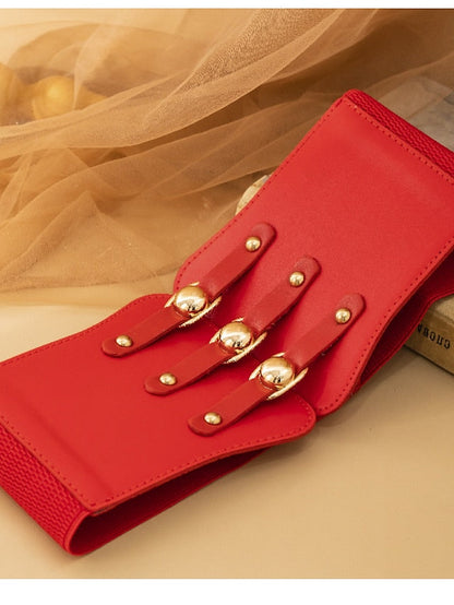 Wide Belt Party Wedding Street Daily Black White Belt Pure Color Red Fall Winter Spring Summer for Women