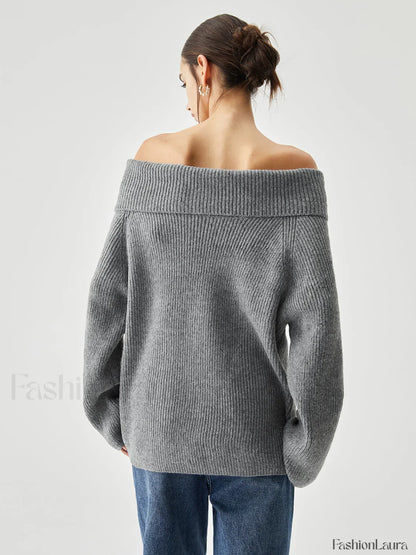 Oversized Overfold Off Trendy Shoulder Knit Sweater