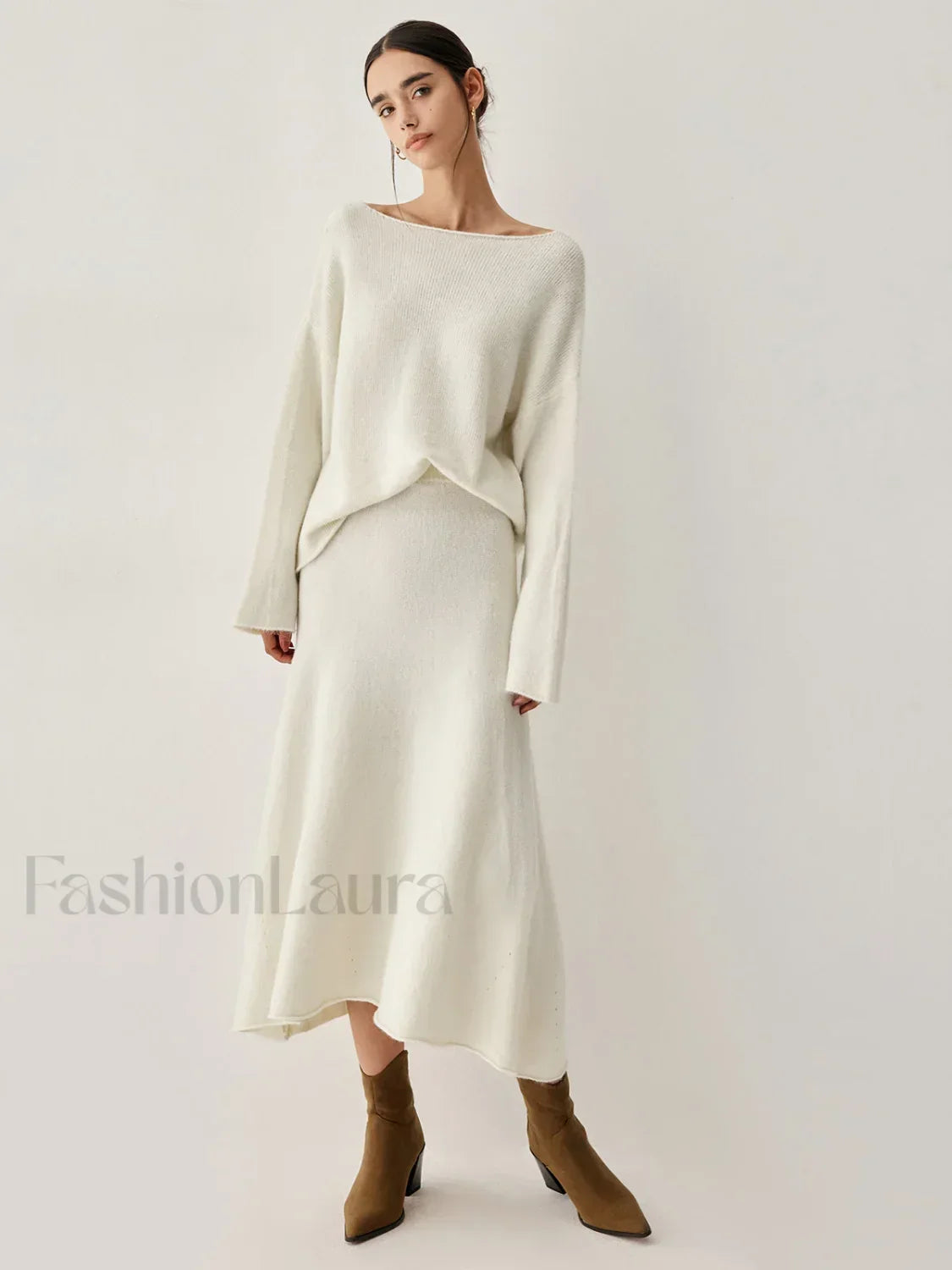Oversized Sweater Two Trendy Piece Skirt Set