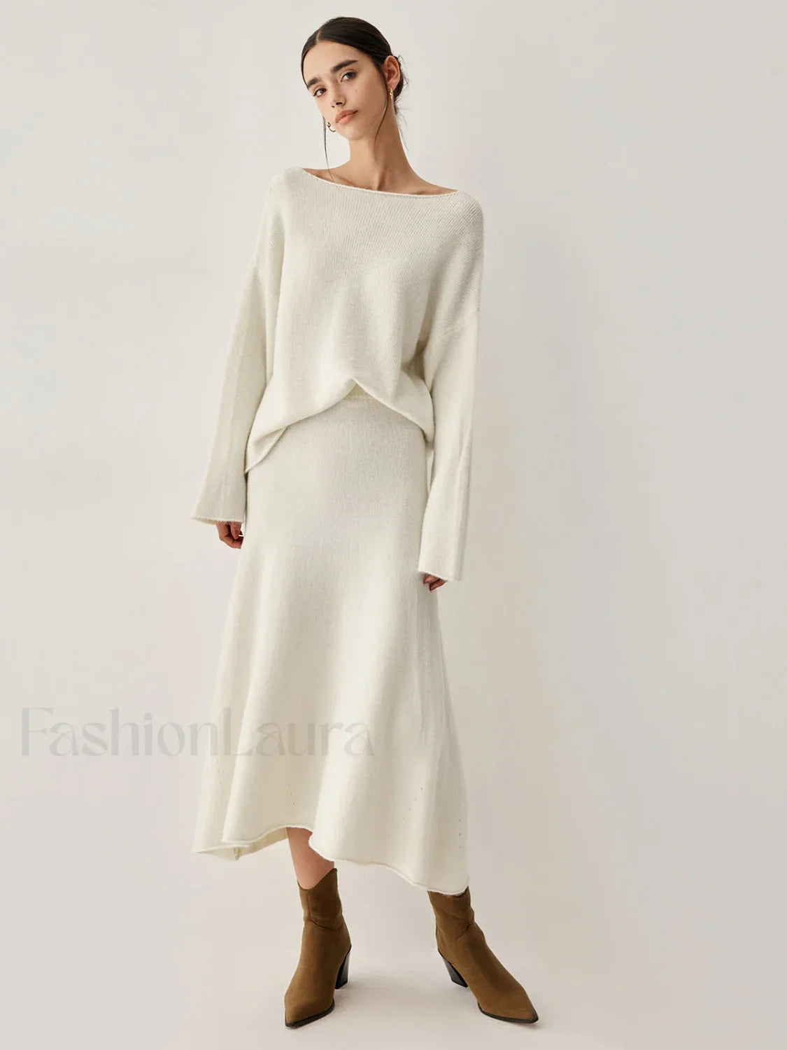 Oversized Sweater Two Trendy Piece Skirt Set