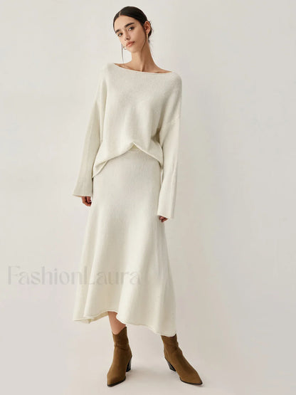 Oversized Sweater Two Trendy Piece Skirt Set