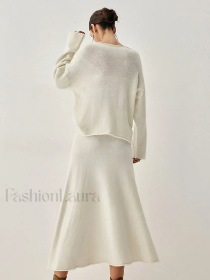 Oversized Sweater Two Trendy Piece Skirt Set