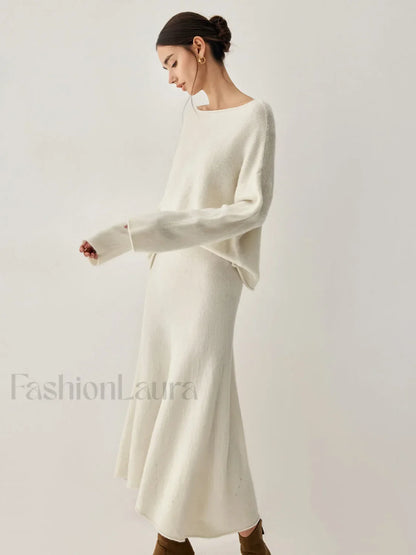 Oversized Sweater Two Trendy Piece Skirt Set