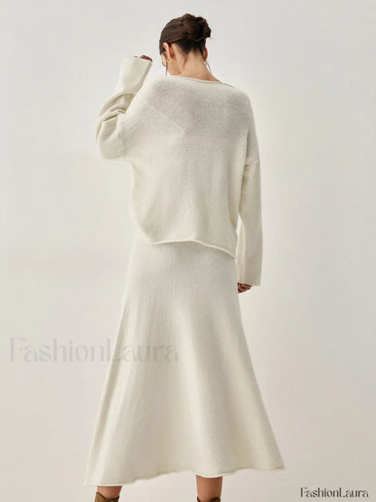 Oversized Sweater Two Trendy Piece Skirt Set