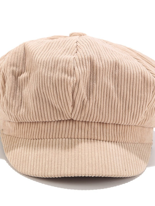 1PCS Solid Color Women Beret Spring Autumn Newsboy Hat Vintage Corduroy Elasticity Peaked Cap Painter Hat for Women