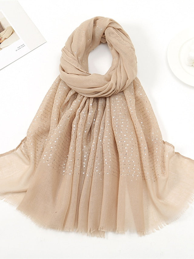1 PC Sequins Cotton Viscose Muslim Hijab Scarves Women Long Shawls Solid Headscarf Head Wraps Islamic Turban Headband Foulard Bandana for Women