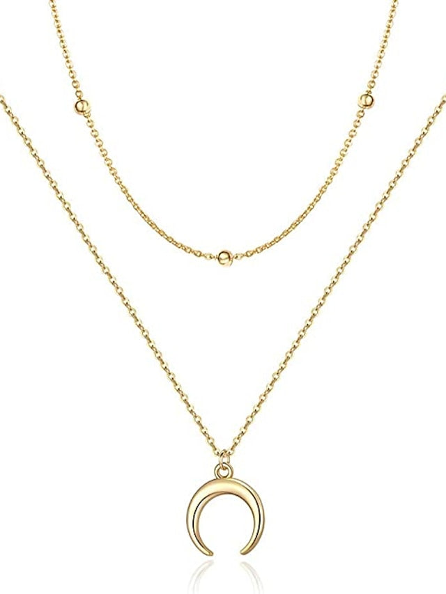 1PC Necklace  Layered Choker Necklace Handmade 14K Gold Plated Y Pendant Necklace Multilayer Bar Disc Necklace Adjustable Layering Choker Necklaces for Women for Women