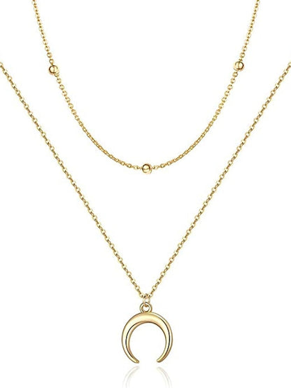 1PC Necklace  Layered Choker Necklace Handmade 14K Gold Plated Y Pendant Necklace Multilayer Bar Disc Necklace Adjustable Layering Choker Necklaces for Women for Women