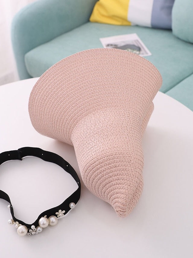 1pcs Lady Round Top Raffia Wide Brim Straw Hats Summer Sun Hats for Women With Leisure Beach Hats for Women