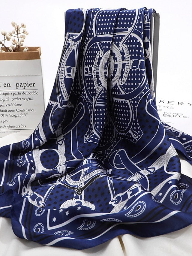 Square Silk Scarf Women Satin Print Hijab Scarves Muslim Bandana Female Shawl Wrap Headband Foulard 70*70cm for Women