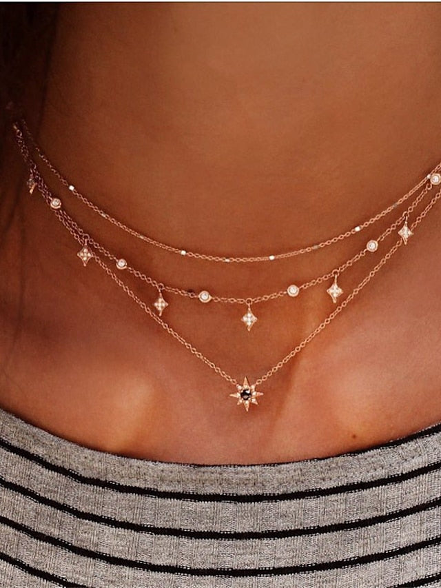 Choker Necklace Charm Necklace Layered Star Ladies Punk Lolita Bohemian Fashion Rhinestone Alloy Gold Layer Necklace 1 Layer Necklace 2 Layer Necklace 3 Layer Necklace 4 40 cm Necklace Jewelry for Women
