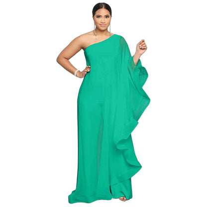 Vestido largo clásico de un solo hombro con volantes para mujer | Ideal para primavera/verano