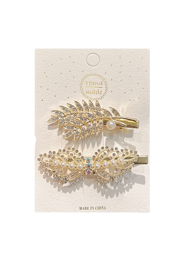 2 Pcs Hair Clips for Women and Girls Rhinestone Decorative Bobby Pins Glitter Crystal Flower Hairpin Handmade Metal Barrettes Hair Jewelry Accessories Set for Women