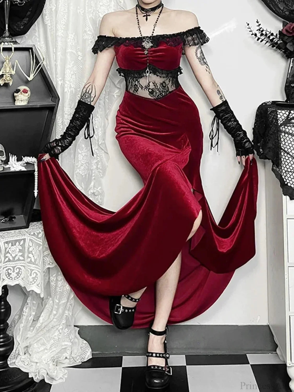 Palatial Fashion Lace Empty Out Full-Length Dress