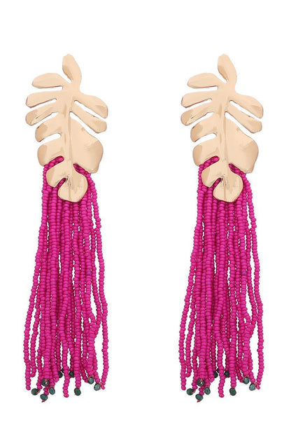 Pendientes con borlas de cuentas de hojas de palma