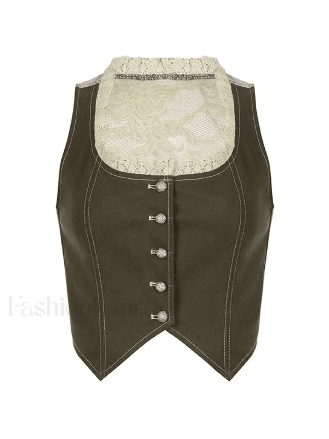 Paneled Lace Button Front Corset Top