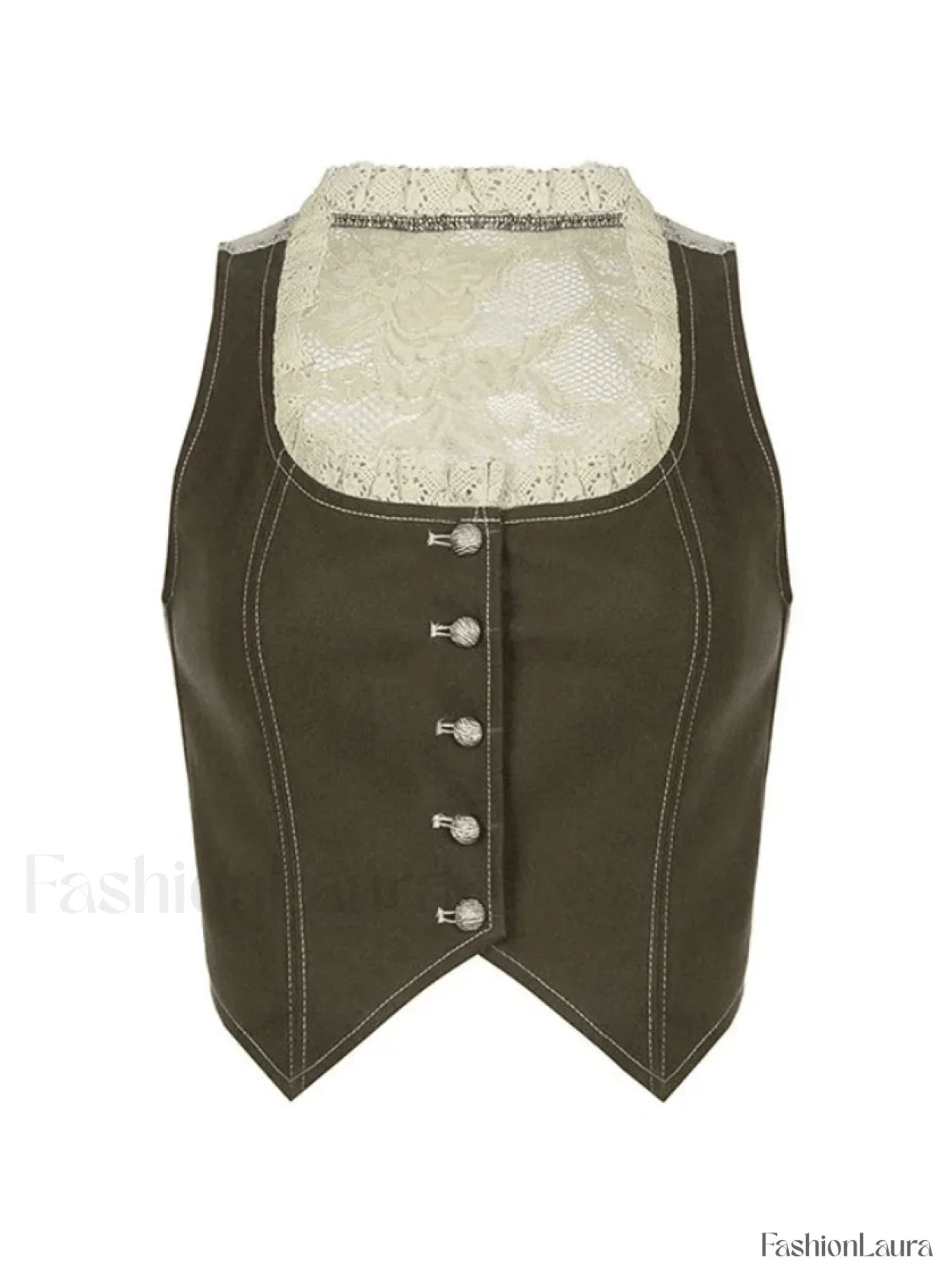 Paneled Lace Button Front Corset Top