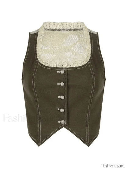 Paneled Lace Button Front Corset Top