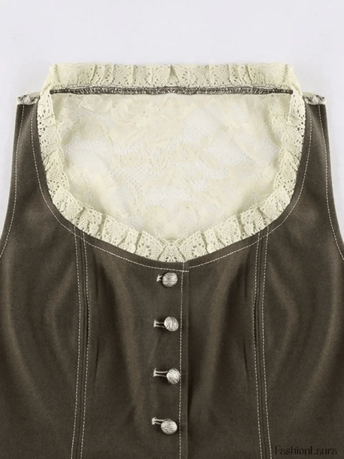 Paneled Lace Button Front Corset Top