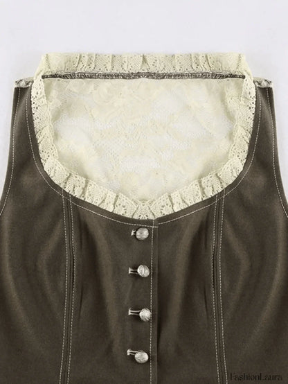 Paneled Lace Button Front Corset Top