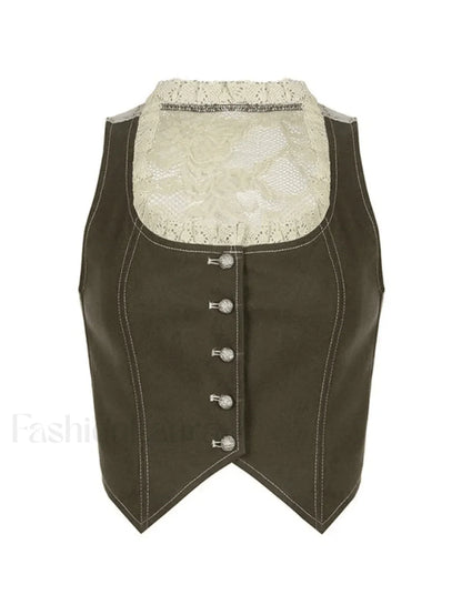 Paneled Lace Button Front Corset Top