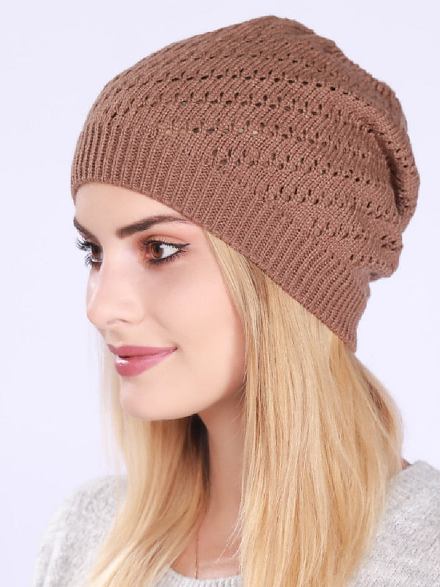 Fashion New Women Beanies Hat Cap Lady Spring Autumn Winter Solid Knitted Hollow Out Casual Bone Soft Cap Hat For Women for Women