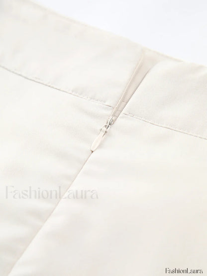 Patchwork Asymmetrical Pleated Buttoned Midi Skirt