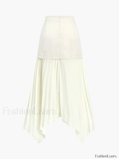 Patchwork Asymmetrical Pleated Buttoned Midi Skirt