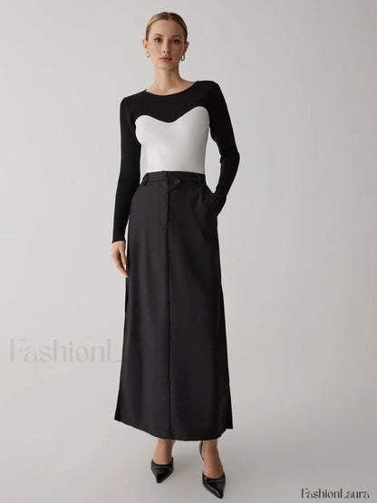 Patchwork Contrast Graceful Crew Neck Sweater