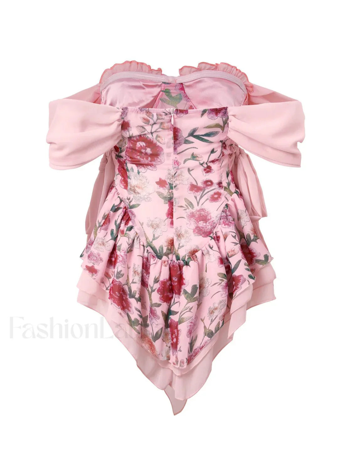 Patchwork Ruffle Bardot Floral Mini Dress