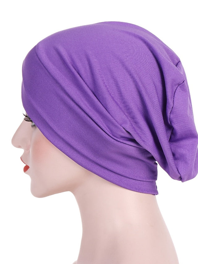 Solid Stretch Fabric Forehead Cross India Cap Turban Hat Women Elastic Turban Muslim Hijab Islamic India Hair Loss Caps Scarf Headwraps for Women
