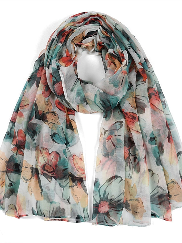 180*90cm Flower Voile Scarf Long Shawl Bandana Women Elegant Print Scarf Scarves Fashion Dress Up for Women