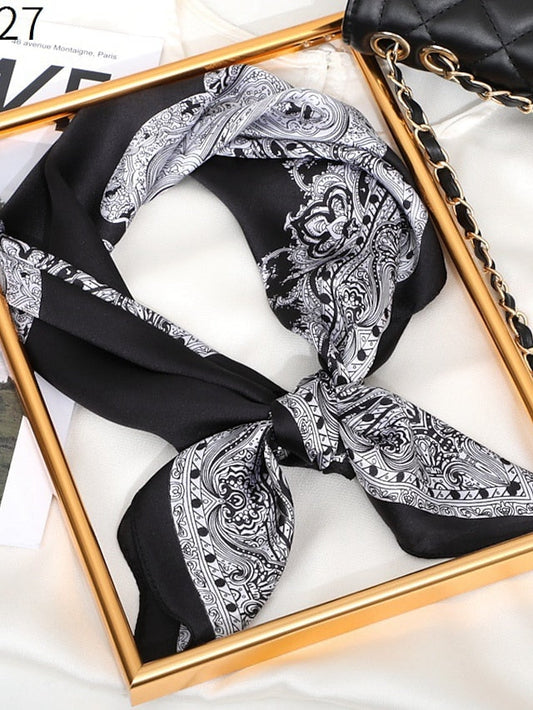 3 Colors Square Silk Scarf Women Fashion Print Small Neck Scarfs Office Lady Hair Band Foulard Hand Kerchief Female Bandana Shawl 70*70CM for Women