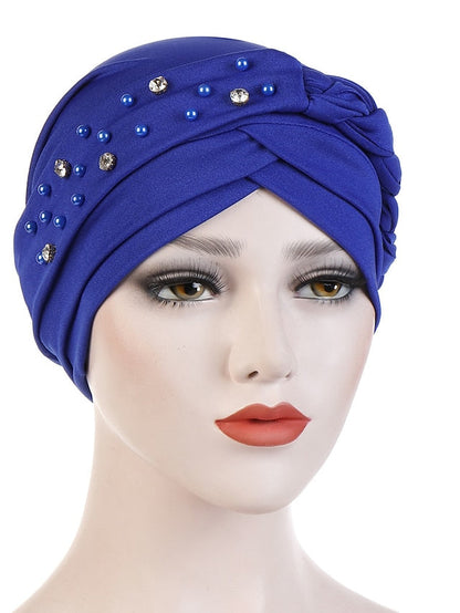 India Muslim Women Hijab Hat with Beads Turban Headscarf Islamic Head Wrap Lady Beanie Bonnet Hair Loss Cover for Women